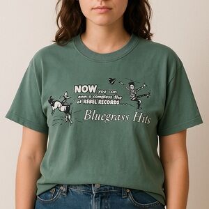 Rebel Records “Bluegrass Hits” Graphic Tee XL Dusty Green Cotton Unisex T-Shirt